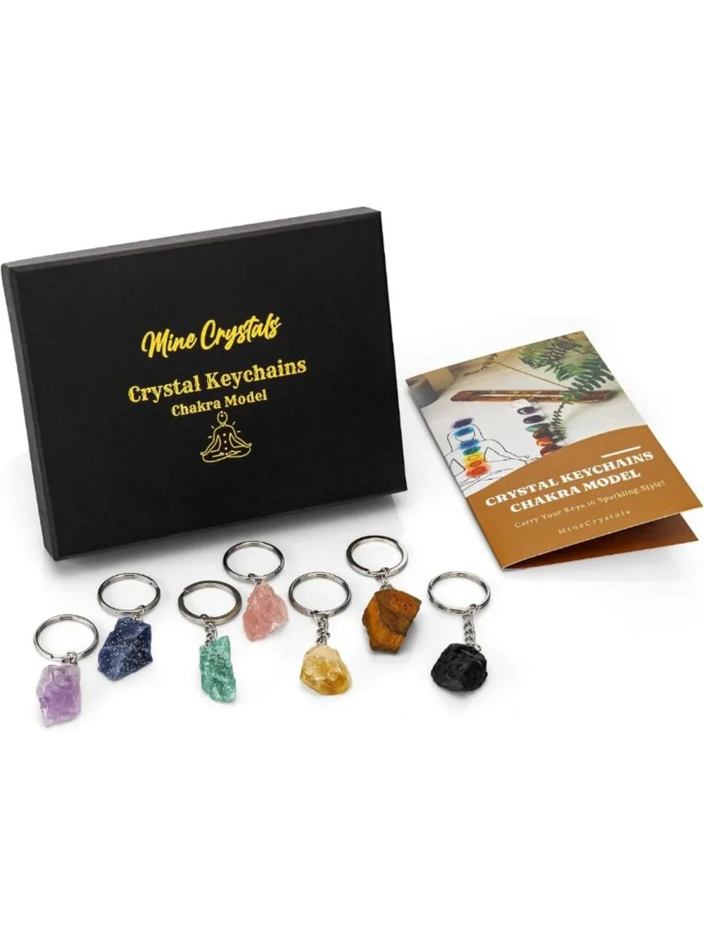 Natural Crystal Keychain Set - 7 Gemstone Key Rings for Keys, Bags & Gifts